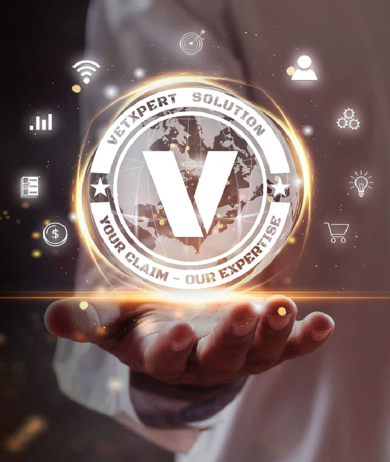The VetXpert circular seal held in an open palm.
